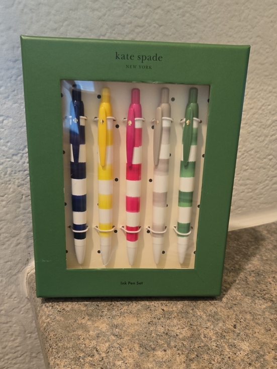 kate spade Other - kate spade Striped Ink Pen Set – Navy, Yellow, Pink, Gray, Green Set Of 5 New